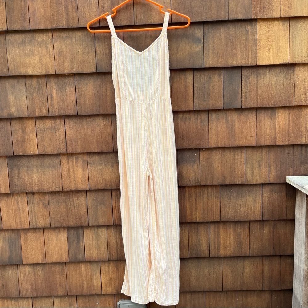 Roxy Feelings Explained Banana Creme Maui Stripe Cropped Jumpsuit Size XSmall - Picture 3 of 16